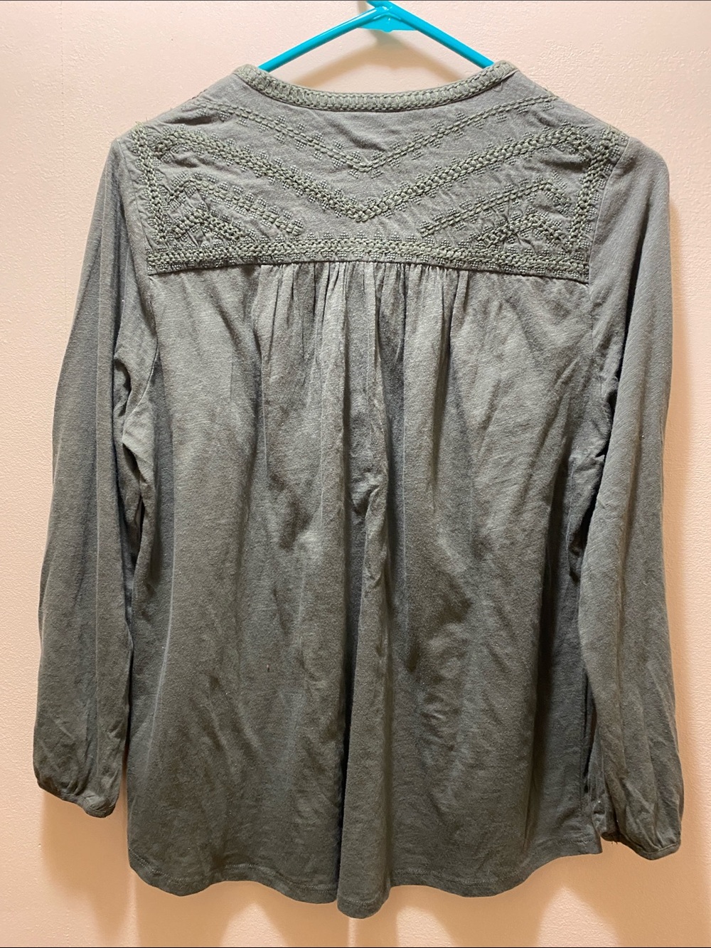 Lucky Brand Olive Embroidered Yoke 3/4 Sleeve Tunic Large NWT Collegiate Office - Picture 4 of 11